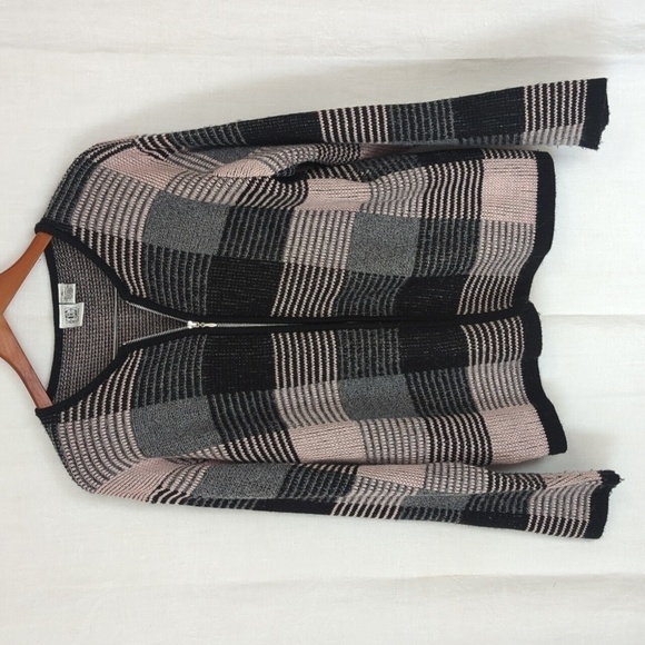 F.O.B. New York Pale Pink Black Plaid Full Zip Cardigan Size Extra Large - Picture 1 of 5